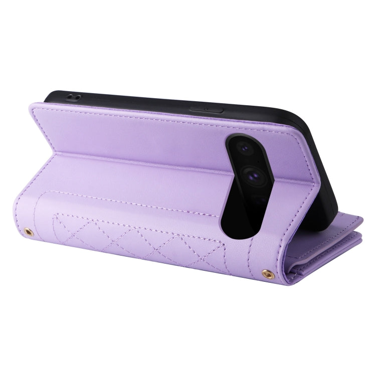For Google Pixel 8 Pro Crossbody Zipper Wallet Rhombus Leather Phone Case(Purple)