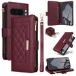 For Google Pixel 8 Pro Crossbody Zipper Wallet Rhombus Leather Phone Case(Wine Red) - Google Cases by PMC TechLife | Online Shopping South Africa | PMC TechLife | Buy Now Pay Later Mobicred