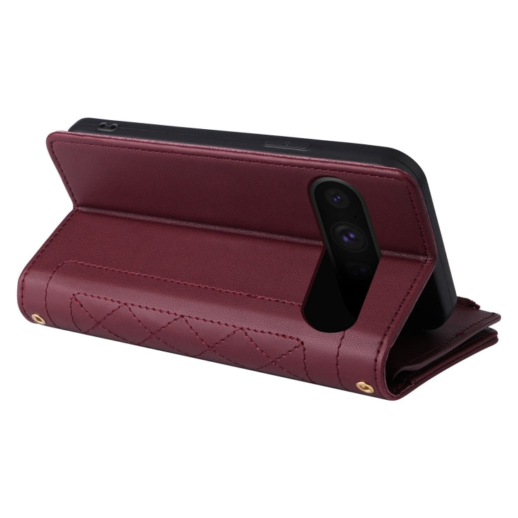 For Google Pixel 8 Pro Crossbody Zipper Wallet Rhombus Leather Phone Case(Wine Red)