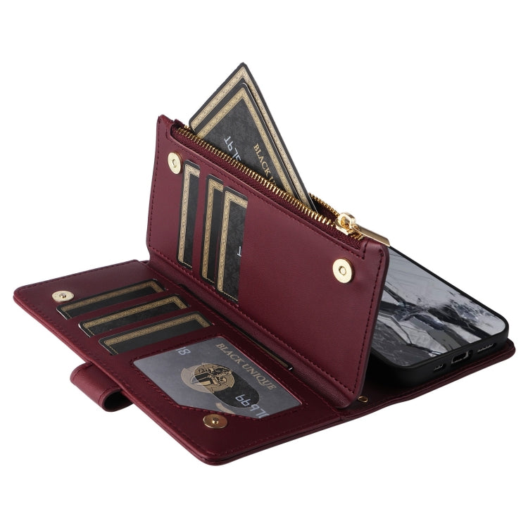 For Google Pixel 8 Pro Crossbody Zipper Wallet Rhombus Leather Phone Case(Wine Red)