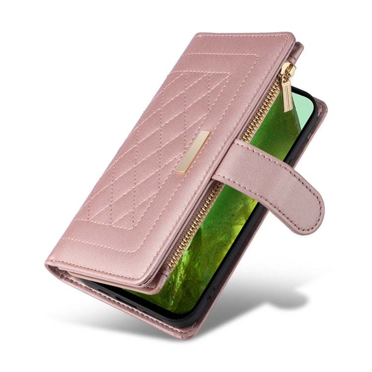 For Google Pixel 8a Crossbody Zipper Wallet Rhombus Leather Phone Case(Rose Gold) - Google Cases by PMC TechLife | Online Shopping South Africa | PMC TechLife | Buy Now Pay Later Mobicred