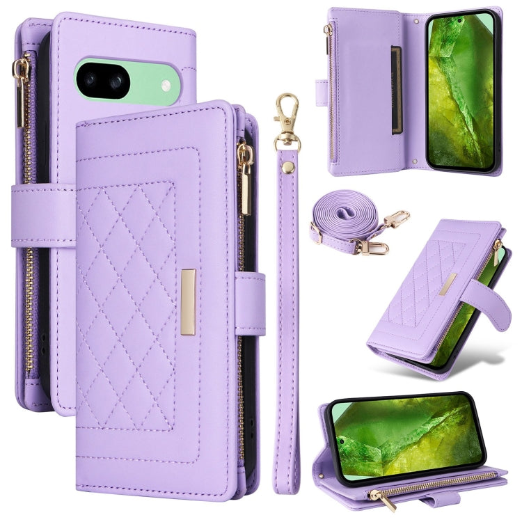 For Google Pixel 8a Crossbody Zipper Wallet Rhombus Leather Phone Case(Purple) - free shipping - PMC TechLife - Order now!