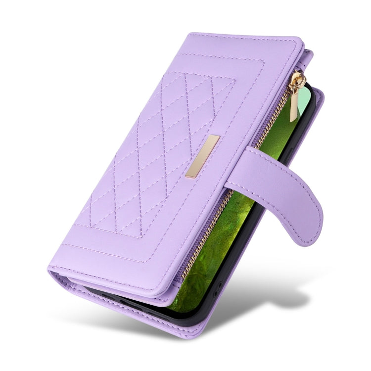 For Google Pixel 8a Crossbody Zipper Wallet Rhombus Leather Phone Case(Purple) - free shipping - PMC TechLife - Order now!