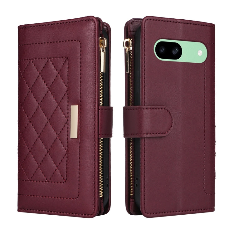 For Google Pixel 8a Crossbody Zipper Wallet Rhombus Leather Phone Case(Wine Red) - Google Cases by PMC TechLife | Online Shopping South Africa | PMC TechLife | Buy Now Pay Later Mobicred