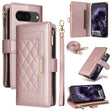For Google Pixel 8 Crossbody Zipper Wallet Rhombus Leather Phone Case(Rose Gold) - Google Cases by PMC TechLife | Online Shopping South Africa | PMC TechLife | Buy Now Pay Later Mobicred