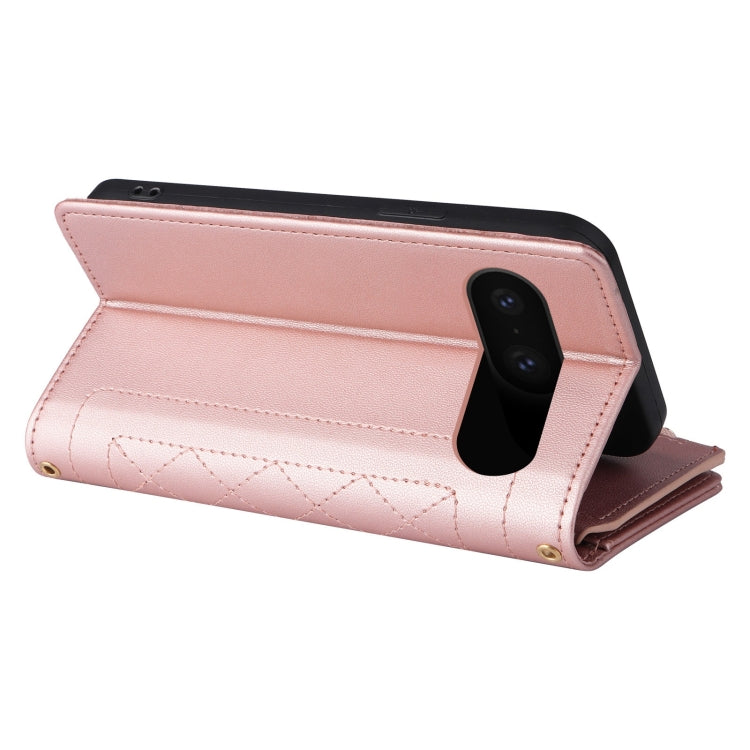 For Google Pixel 8 Crossbody Zipper Wallet Rhombus Leather Phone Case(Rose Gold) - Google Cases by PMC TechLife | Online Shopping South Africa | PMC TechLife | Buy Now Pay Later Mobicred