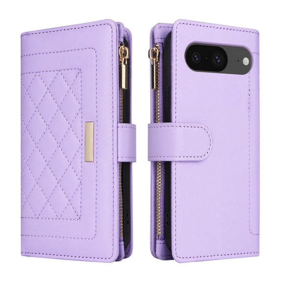 For Google Pixel 8 Crossbody Zipper Wallet Rhombus Leather Phone Case(Purple)