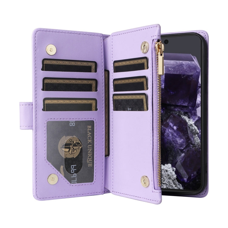 For Google Pixel 8 Crossbody Zipper Wallet Rhombus Leather Phone Case(Purple) - Google Cases by PMC TechLife | Online Shopping South Africa | PMC TechLife | Buy Now Pay Later Mobicred