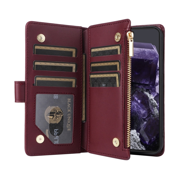 For Google Pixel 8 Crossbody Zipper Wallet Rhombus Leather Phone Case(Wine Red) - Google Cases by PMC TechLife | Online Shopping South Africa | PMC TechLife | Buy Now Pay Later Mobicred