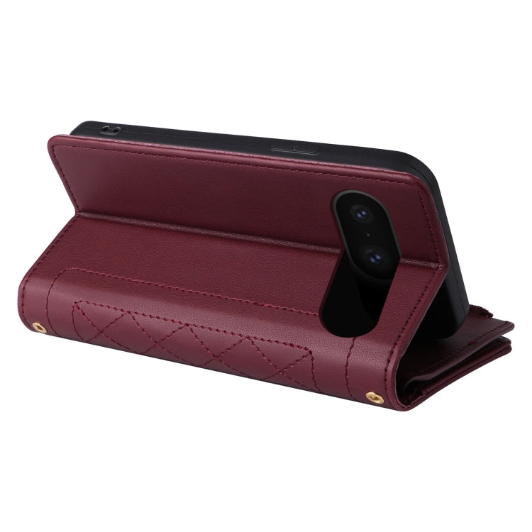 For Google Pixel 8 Crossbody Zipper Wallet Rhombus Leather Phone Case(Wine Red) - Google Cases by PMC TechLife | Online Shopping South Africa | PMC TechLife | Buy Now Pay Later Mobicred