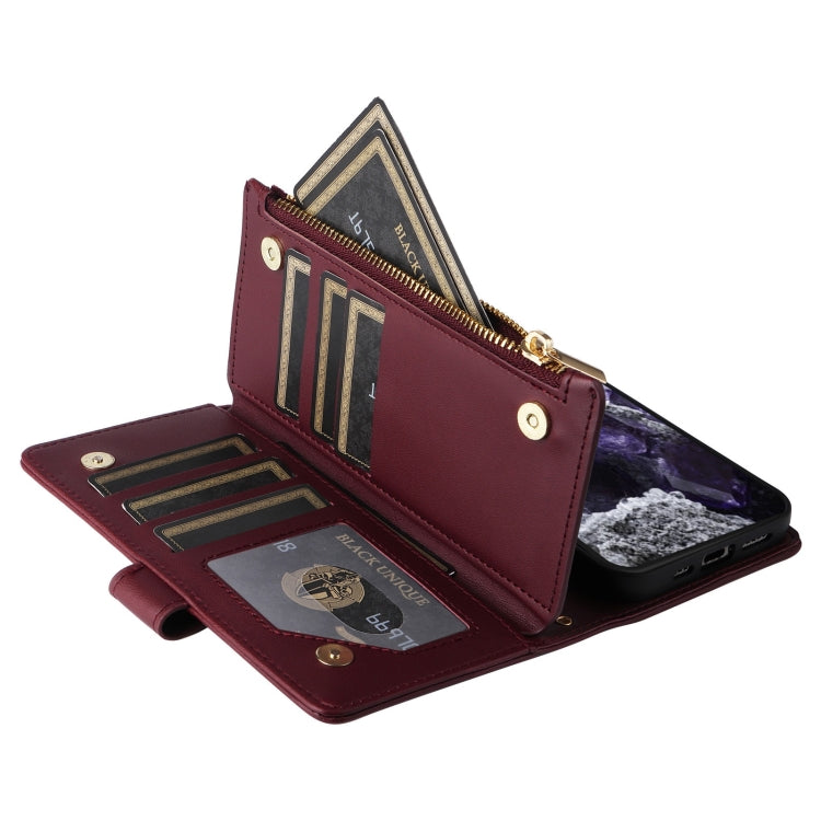 For Google Pixel 8 Crossbody Zipper Wallet Rhombus Leather Phone Case(Wine Red) - Google Cases by PMC TechLife | Online Shopping South Africa | PMC TechLife | Buy Now Pay Later Mobicred