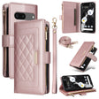 For Google Pixel 7 Crossbody Zipper Wallet Rhombus Leather Phone Case(Rose Gold) - Google Cases by PMC TechLife | Online Shopping South Africa | PMC TechLife | Buy Now Pay Later Mobicred