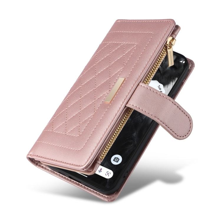 For Google Pixel 7 Crossbody Zipper Wallet Rhombus Leather Phone Case(Rose Gold) - Google Cases by PMC TechLife | Online Shopping South Africa | PMC TechLife | Buy Now Pay Later Mobicred