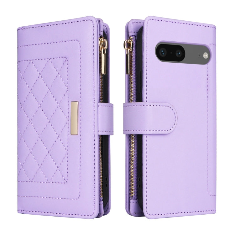 For Google Pixel 7 Crossbody Zipper Wallet Rhombus Leather Phone Case(Purple) - free shipping - PMC TechLife - Order now!