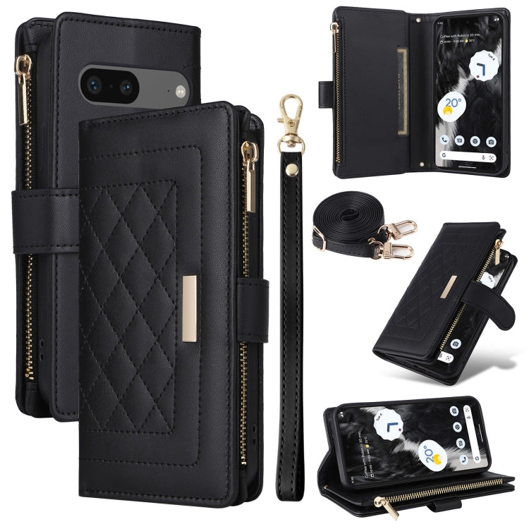 For Google Pixel 7 Crossbody Zipper Wallet Rhombus Leather Phone Case(Black) - Google Cases by PMC TechLife | Online Shopping South Africa | PMC TechLife | Buy Now Pay Later Mobicred