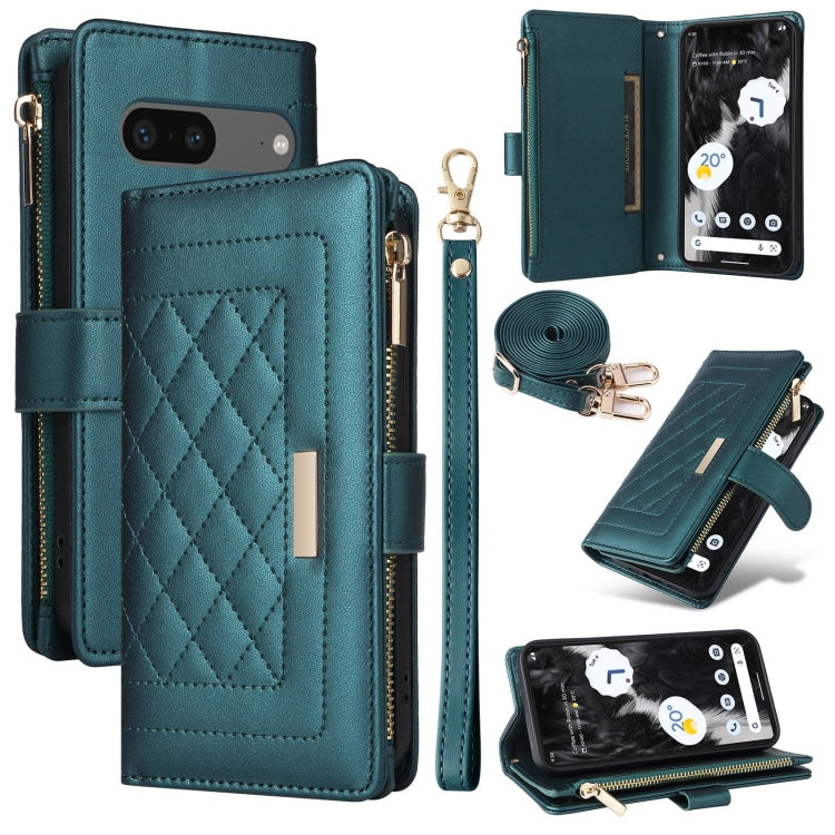 For Google Pixel 7 Crossbody Zipper Wallet Rhombus Leather Phone Case(Green) - Google Cases by PMC TechLife | Online Shopping South Africa | PMC TechLife | Buy Now Pay Later Mobicred