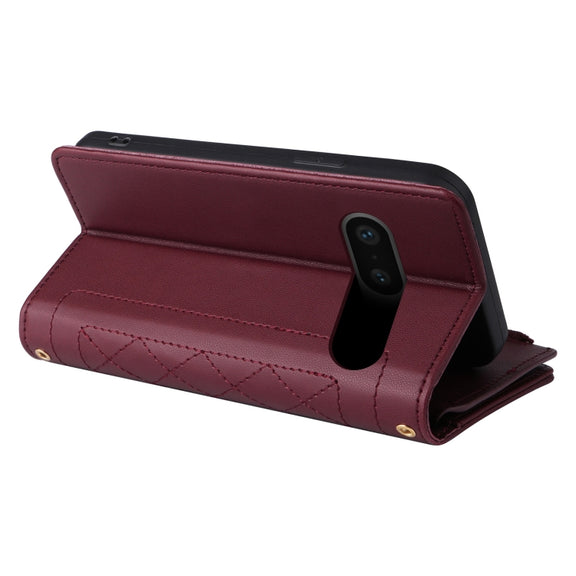 For Google Pixel 7 Crossbody Zipper Wallet Rhombus Leather Phone Case(Wine Red)