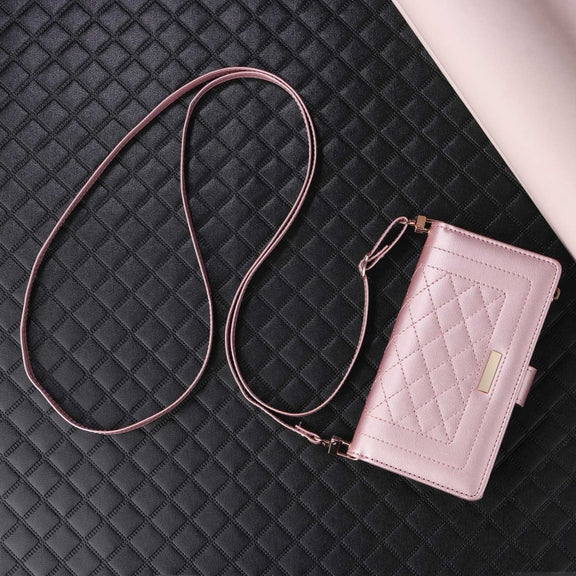 For Google Pixel 7a Crossbody Zipper Wallet Rhombus Leather Phone Case(Rose Gold)