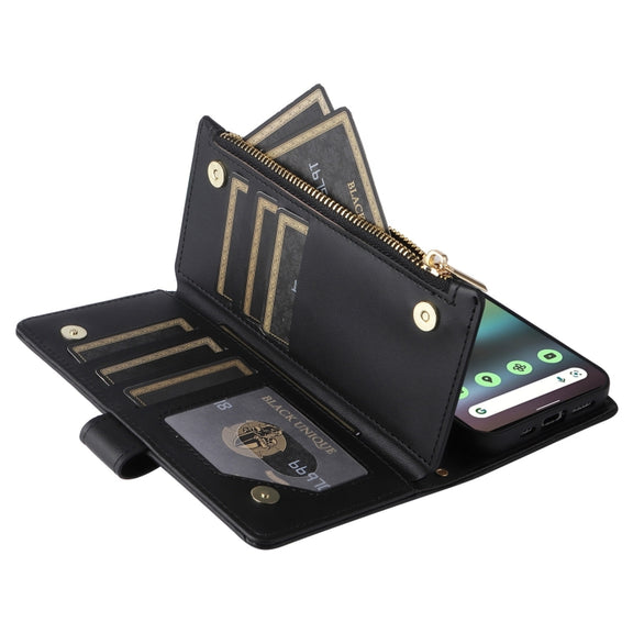 For Google Pixel 7a Crossbody Zipper Wallet Rhombus Leather Phone Case(Black)
