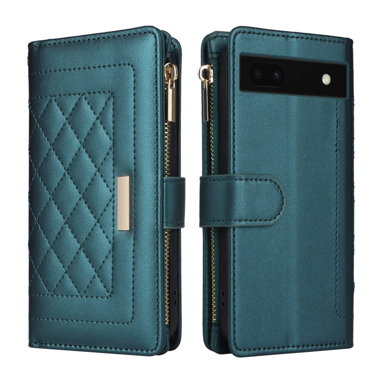 For Google Pixel 7a Crossbody Zipper Wallet Rhombus Leather Phone Case(Green) - Google Cases by PMC TechLife | Online Shopping South Africa | PMC TechLife | Buy Now Pay Later Mobicred