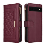 For Google Pixel 7a Crossbody Zipper Wallet Rhombus Leather Phone Case(Wine Red)