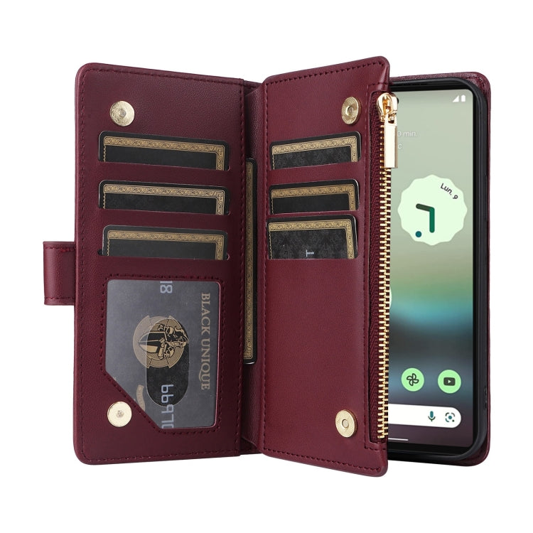 For Google Pixel 7a Crossbody Zipper Wallet Rhombus Leather Phone Case(Wine Red)