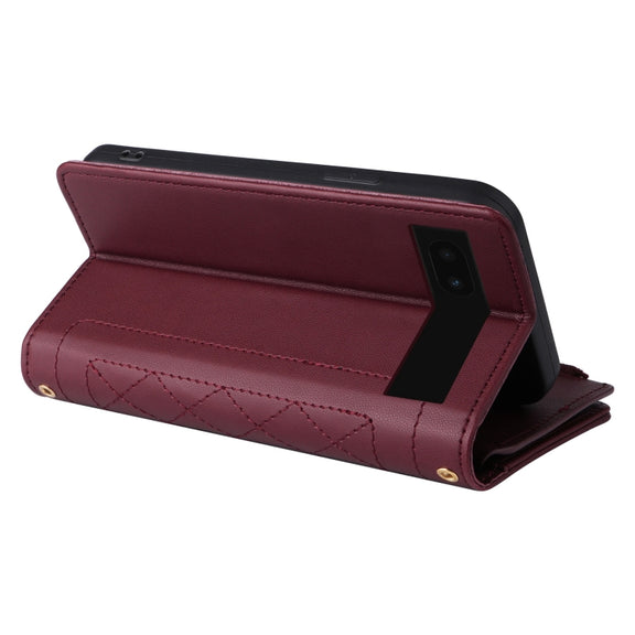 For Google Pixel 7a Crossbody Zipper Wallet Rhombus Leather Phone Case(Wine Red)