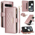 For Google Pixel 7 Pro Crossbody Zipper Wallet Rhombus Leather Phone Case(Rose Gold) - Google Cases by PMC TechLife | Online Shopping South Africa | PMC TechLife | Buy Now Pay Later Mobicred