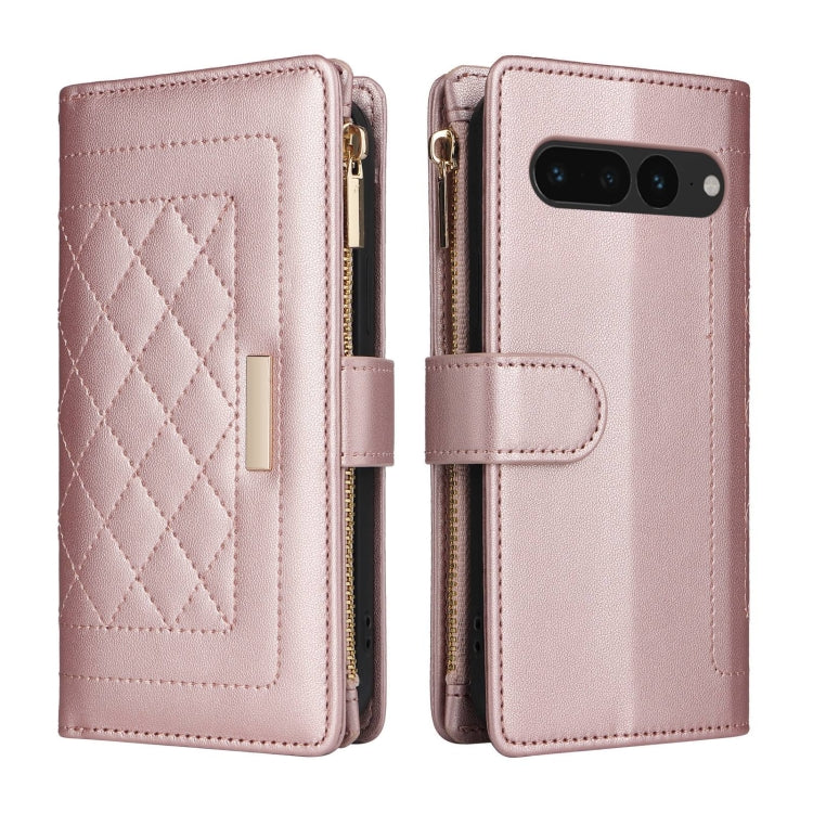 For Google Pixel 7 Pro Crossbody Zipper Wallet Rhombus Leather Phone Case(Rose Gold) - Google Cases by PMC TechLife | Online Shopping South Africa | PMC TechLife | Buy Now Pay Later Mobicred
