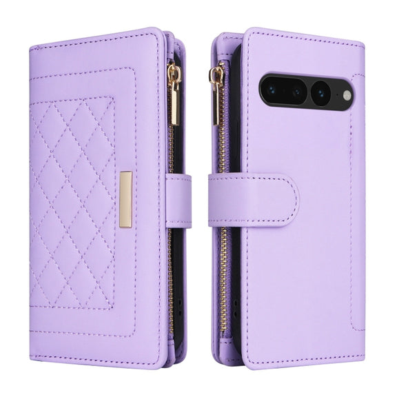 For Google Pixel 7 Pro Crossbody Zipper Wallet Rhombus Leather Phone Case(Purple)
