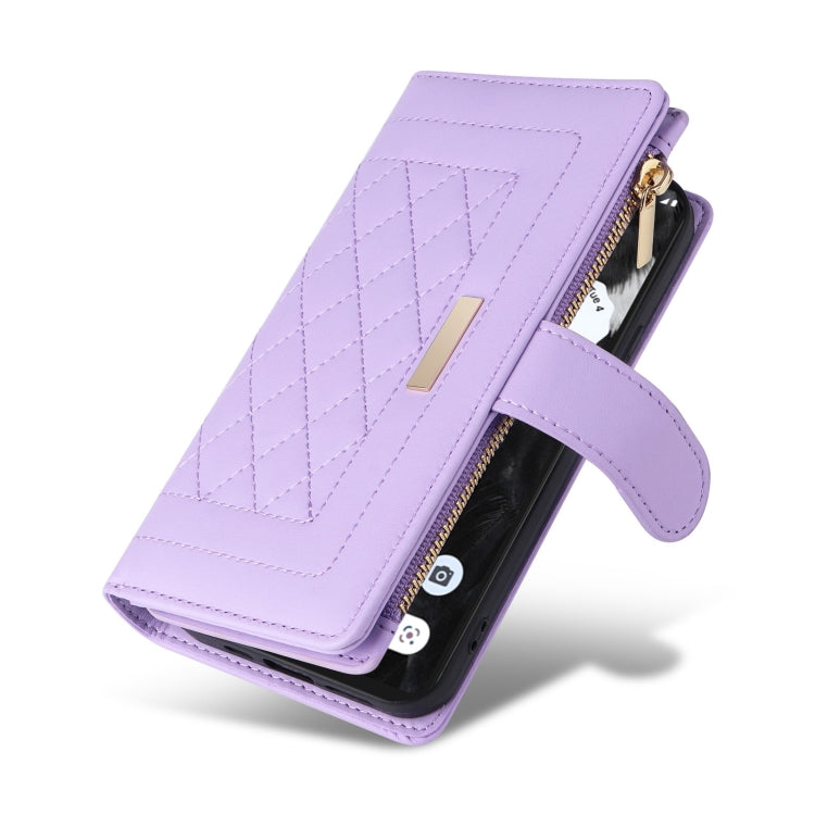 For Google Pixel 7 Pro Crossbody Zipper Wallet Rhombus Leather Phone Case(Purple)