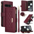 For Google Pixel 7 Pro Crossbody Zipper Wallet Rhombus Leather Phone Case(Wine Red) - Google Cases by PMC TechLife | Online Shopping South Africa | PMC TechLife | Buy Now Pay Later Mobicred