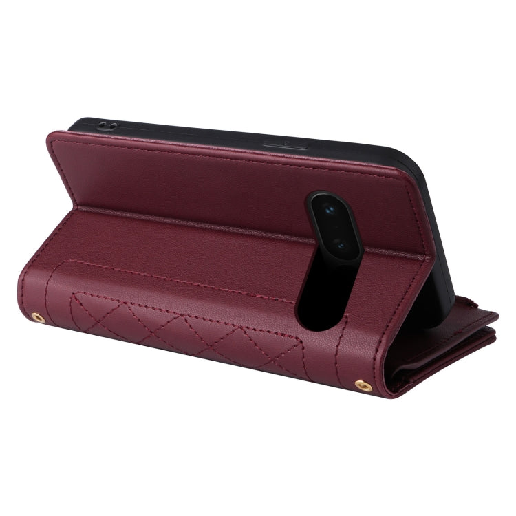 For Google Pixel 7 Pro Crossbody Zipper Wallet Rhombus Leather Phone Case(Wine Red)