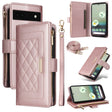 For Google Pixel 6a Crossbody Zipper Wallet Rhombus Leather Phone Case(Rose Gold) - Google Cases by PMC TechLife | Online Shopping South Africa | PMC TechLife | Buy Now Pay Later Mobicred