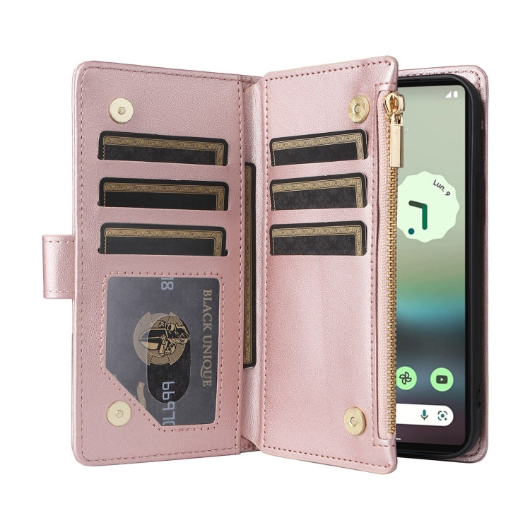 For Google Pixel 6a Crossbody Zipper Wallet Rhombus Leather Phone Case(Rose Gold) - Google Cases by PMC TechLife | Online Shopping South Africa | PMC TechLife | Buy Now Pay Later Mobicred