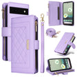 For Google Pixel 6a Crossbody Zipper Wallet Rhombus Leather Phone Case(Purple) - Google Cases by PMC TechLife | Online Shopping South Africa | PMC TechLife | Buy Now Pay Later Mobicred