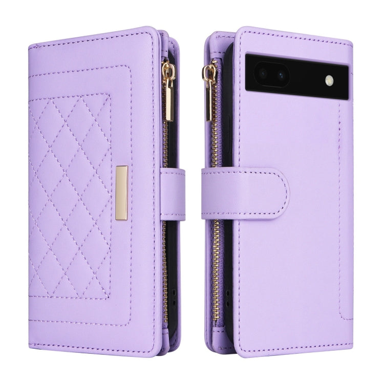 For Google Pixel 6a Crossbody Zipper Wallet Rhombus Leather Phone Case(Purple) - Google Cases by PMC TechLife | Online Shopping South Africa | PMC TechLife | Buy Now Pay Later Mobicred