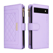For Google Pixel 6a Crossbody Zipper Wallet Rhombus Leather Phone Case(Purple)