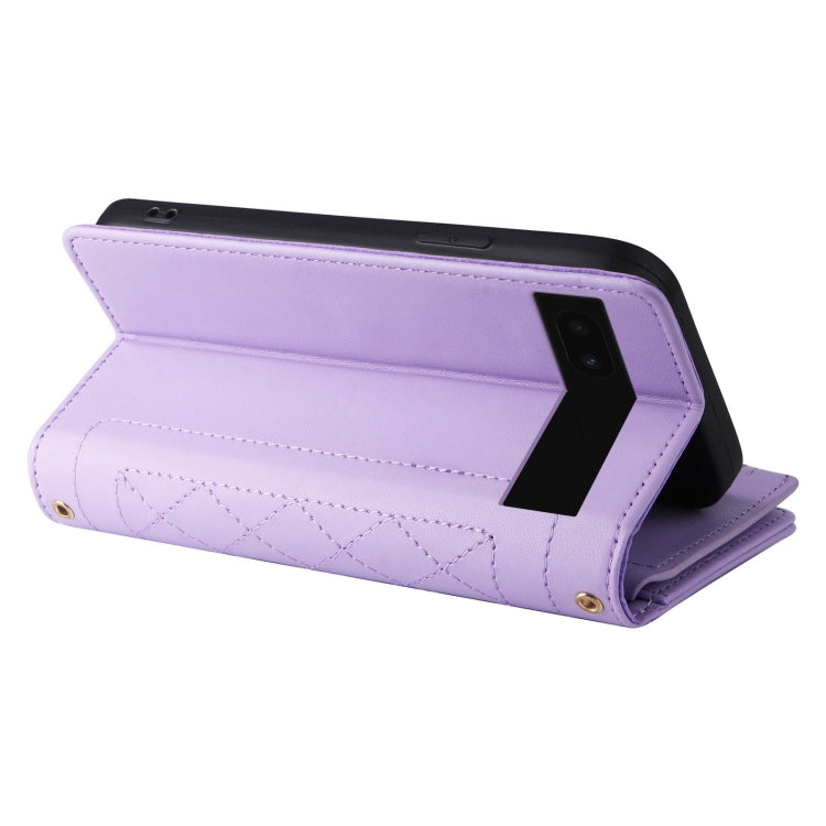 For Google Pixel 6a Crossbody Zipper Wallet Rhombus Leather Phone Case(Purple) - Google Cases by PMC TechLife | Online Shopping South Africa | PMC TechLife | Buy Now Pay Later Mobicred