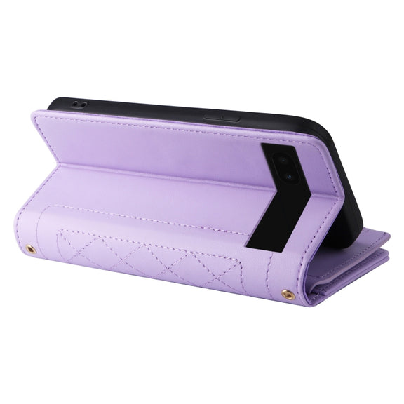 For Google Pixel 6a Crossbody Zipper Wallet Rhombus Leather Phone Case(Purple)