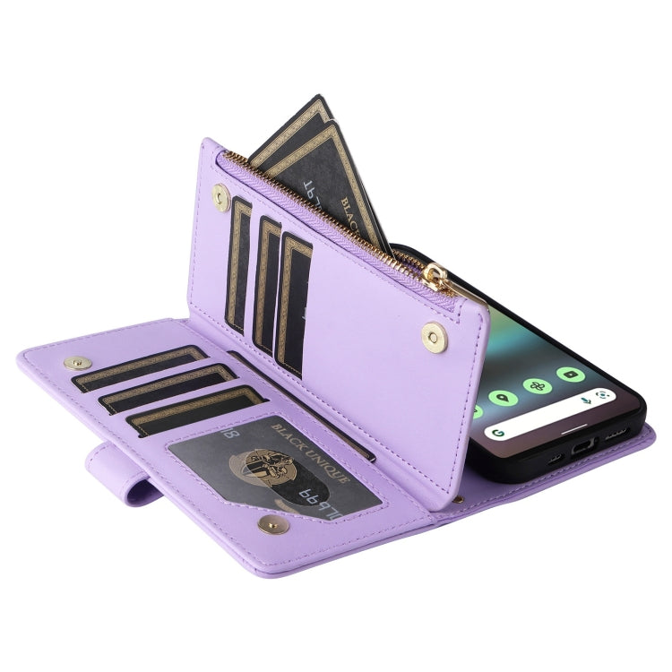 For Google Pixel 6a Crossbody Zipper Wallet Rhombus Leather Phone Case(Purple) - Google Cases by PMC TechLife | Online Shopping South Africa | PMC TechLife | Buy Now Pay Later Mobicred