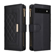 For Google Pixel 6a Crossbody Zipper Wallet Rhombus Leather Phone Case(Black)