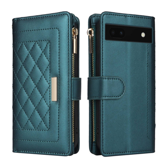 For Google Pixel 6a Crossbody Zipper Wallet Rhombus Leather Phone Case(Green)