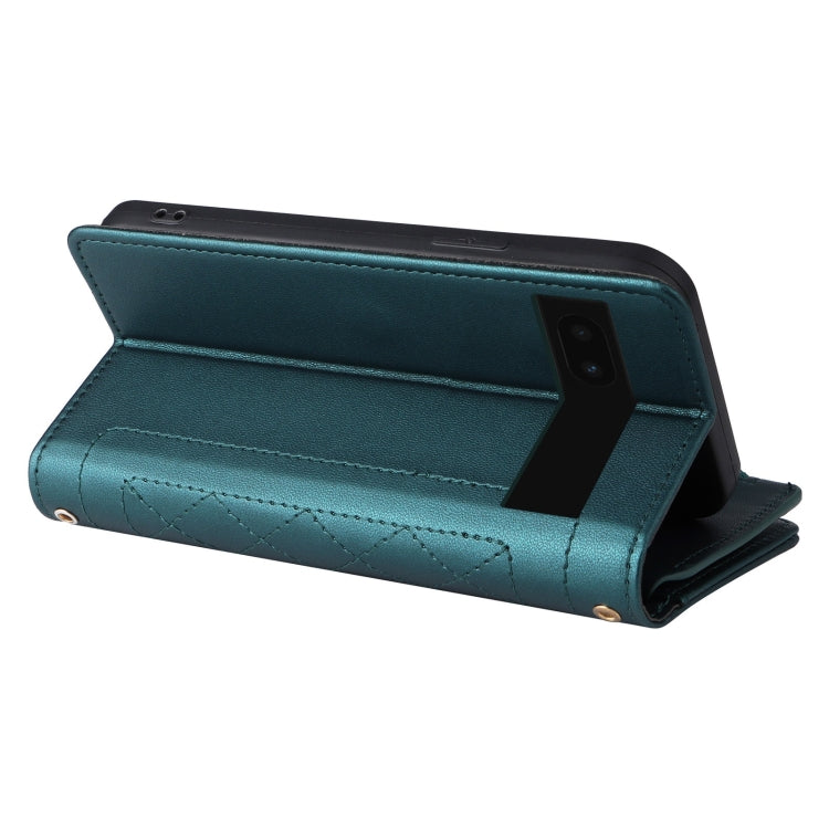 For Google Pixel 6a Crossbody Zipper Wallet Rhombus Leather Phone Case(Green) - Google Cases by PMC TechLife | Online Shopping South Africa | PMC TechLife | Buy Now Pay Later Mobicred