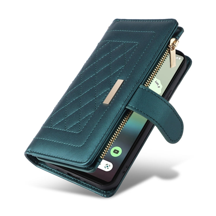 For Google Pixel 6a Crossbody Zipper Wallet Rhombus Leather Phone Case(Green) - Google Cases by PMC TechLife | Online Shopping South Africa | PMC TechLife | Buy Now Pay Later Mobicred