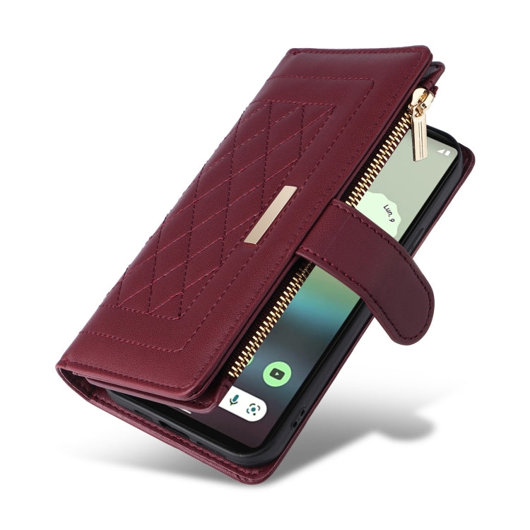 For Google Pixel 6a Crossbody Zipper Wallet Rhombus Leather Phone Case(Wine Red) - Google Cases by PMC TechLife | Online Shopping South Africa | PMC TechLife | Buy Now Pay Later Mobicred
