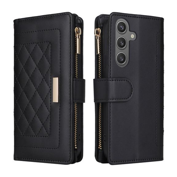 For Samsung Galaxy S24 5G Crossbody Zipper Wallet Rhombus Leather Phone Case(Black)