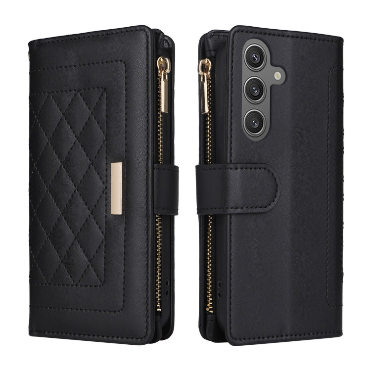 For Samsung Galaxy S24 5G Crossbody Zipper Wallet Rhombus Leather Phone Case(Black)