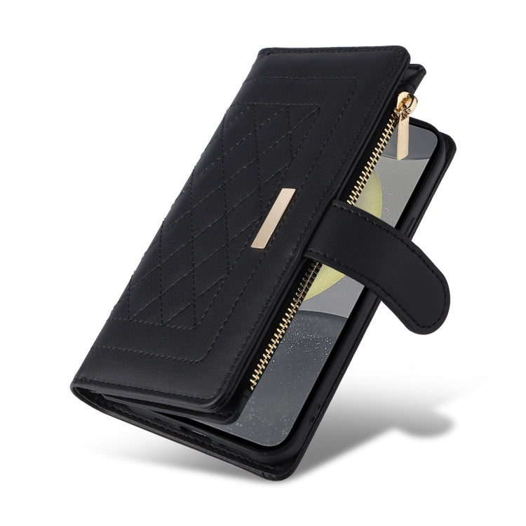 For Samsung Galaxy S24 5G Crossbody Zipper Wallet Rhombus Leather Phone Case(Black)