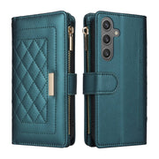 For Samsung Galaxy S24 5G Crossbody Zipper Wallet Rhombus Leather Phone Case(Green)